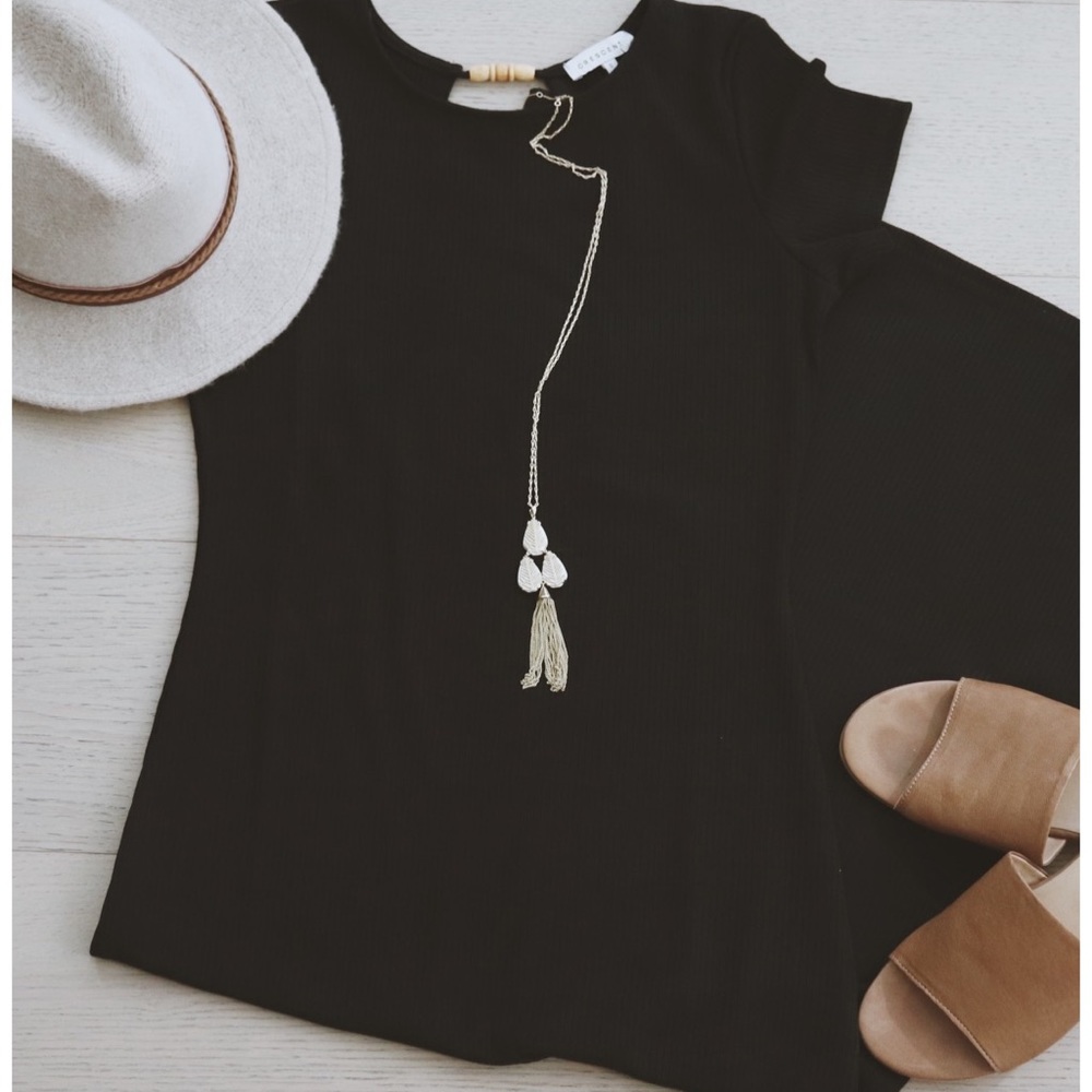 Black Ribbed Midi Dress With Wooden Keyhole Back